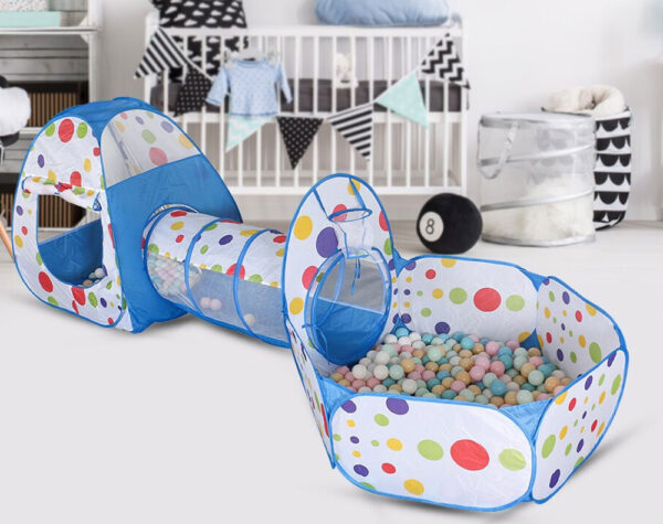 KIDS PLAY TENT WITH TUNNEL BLUE