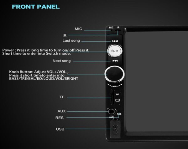 Car Stereo 2 DIN Bluetooth + Reversing Camera