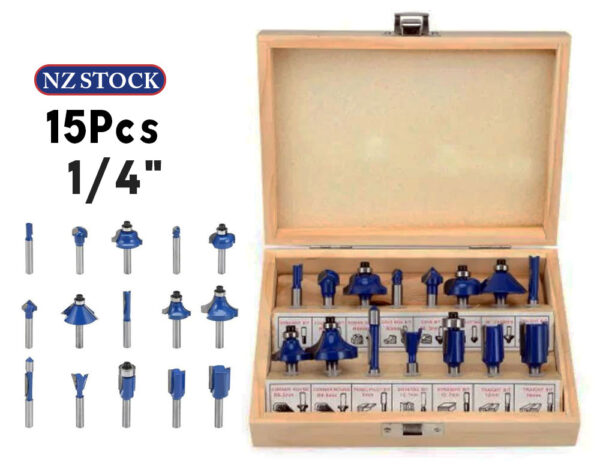 Router Bit Set Shank 1/4" - 15Pcs